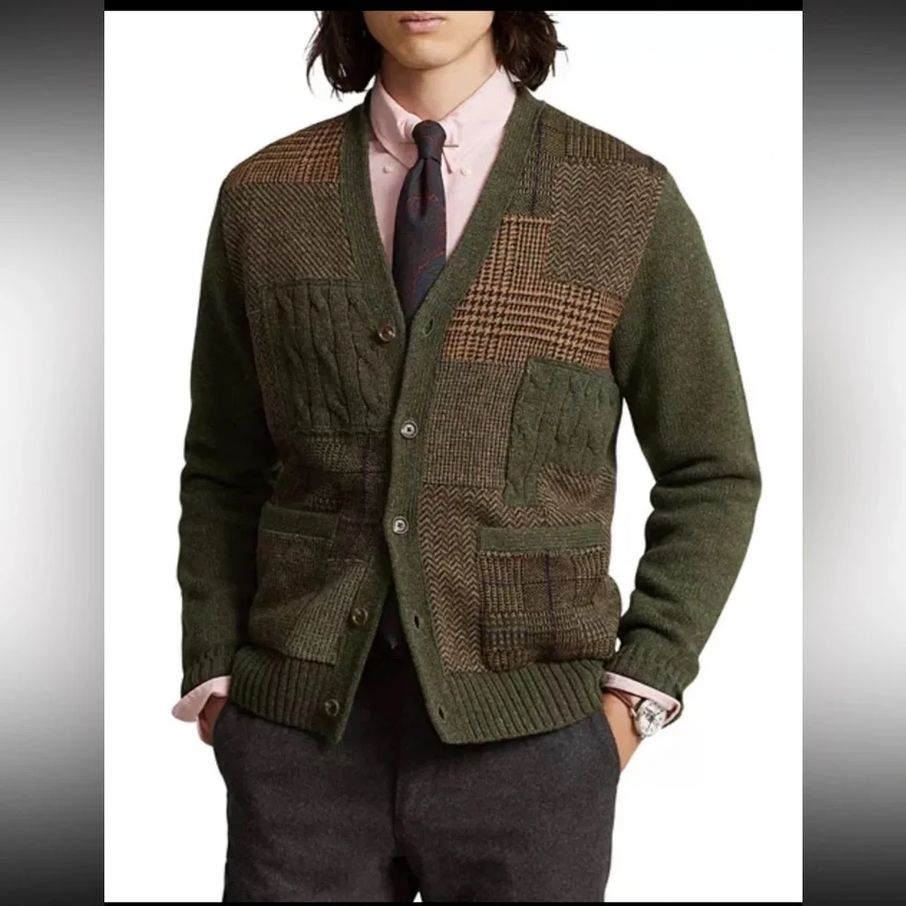 Polo Ralph Lauren Patchwork V-Neck Cardigan Size Large Retail $998